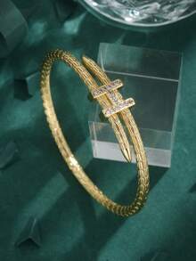 1 件高品质欧美方晶锆石镀铜 18K 双层字母 H 和星星不锈钢手链，女士礼物和日常佩戴 - 金黃色 - 查看 2