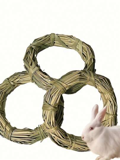 1pc Natural Water Grass Hand-Woven Braided Grass Ring, Suitable For Guinea Pigs, Hamsters And Other Small Pets To Chew And Play