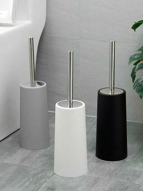 1 conjunto de escova de vaso sanitário e suporte, escova de vaso sanitário flexível com suporte removível - limpeza sem frescuras, cabo longo para limpeza de banheiro, escova de plástico durável - produtos de limpeza para a volta às aulas, escova de vaso sanitário ergonômica, elegante e durável com cabo longo de aço inoxidável 304