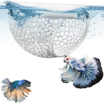 1/2 件 3D 打印浮动斗鱼洞和虾藏身处 - 多功能水族箱吊床、喂食环、斗鱼、鼠鱼和小鱼缸的无压力休息点