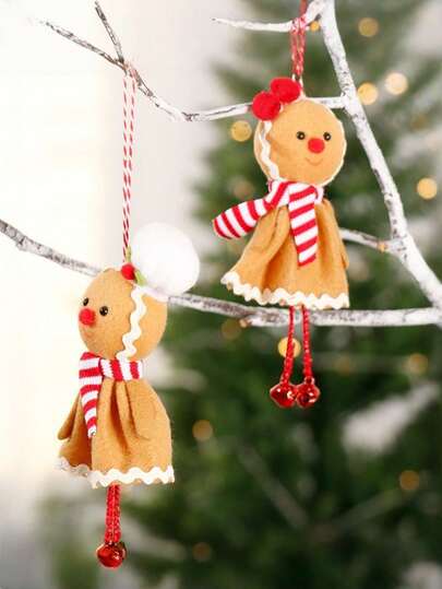 1件16厘米 x 7.5厘米姜饼人圣诞装饰品 - 手工帆布挂饰，配红白条纹围巾和拐杖糖装饰，无需用电，可用于圣诞树、家居装饰或作为礼物。姜饼人圣诞装饰品，节日装饰，趣味设计，做工精细，家居装饰，装饰吊坠，家居装饰师冬季房间装饰，圣诞装饰，家居圣诞礼物，圣诞装饰