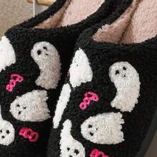 Cozy Plush Halloween Pumpkin Slippers, Non-Slip Fluffy Design - Butterfly Ghost - View 2