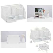Organizador de escritorio de malla con compartimentos+ cajnorganizador de escritorio para caramelosbolgrafos, organizador multifuncional Blanco - Blanco - Ver 1