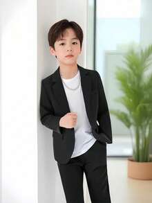 两件套年轻男孩西装休闲黑色夹克裤子适合生日派对家庭聚会春秋