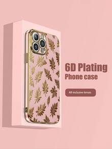 1pc Pink Electroplated TPU Gold Leaf Pattern Shockproof Full Coverage Phone Case Compatible With Apple/Matching Phone Case/Interesting Phone Case/Android Phone Case - Multicolor - View 2