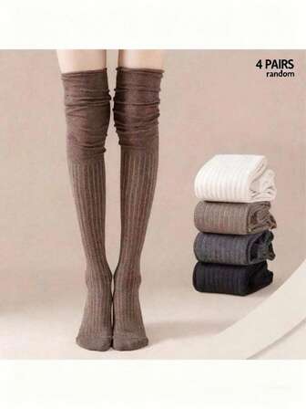 1/2/4 Pairs Of Over,The,Knee Socks For Women, Autumn And Spring Long Knee,High Socks, Anti,Slip And Not Around The Calf, Suitable For Pregnant Women, Cozy Socks