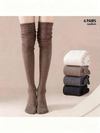 1/2/4 Pairs Of Over-The-Knee Socks For Women, Autumn And Spring Long Knee-High Socks, Anti-Slip And Not Around The Calf, Suitable For Pregnant Women
