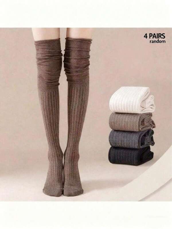 1/2/4 Pairs Of Over-The-Knee Socks For Women, Autumn And Spring Long Knee-High Socks, Anti-Slip And Not Around The Calf, Suitable For Pregnant Women