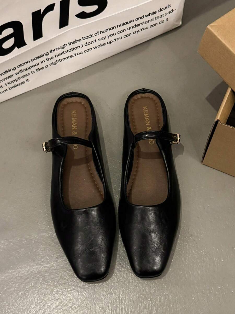 2025新款春夏女士平底拖鞋，软底无后跟凉鞋 - 黑色 - 查看 1