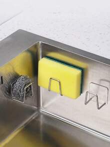 1-4 piezas Estante de esponja de acero inoxidable para cocina, rejilla de drenaje de fregadero sin perforaciones, estante de almacenamiento de esponja desmontable de doble capa, antihongo y antibacteriano, estante de almacenamiento de acero inoxidable - Autoadhesivo resistente, rejilla de secado de fregadero de cocina, gancho de estante de esponja de limpieza