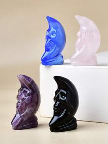 Exquisite Natural Crystal Carving Moon Skull Unique Design, Healing Crystal, Stones Containing Energy, Energy Healing Meditation Stone, Perfect For Home Decor & Gift Giving, For Pocket Decoration, For Holiday Gift, From The Brand CUPIDCRYSTAL
