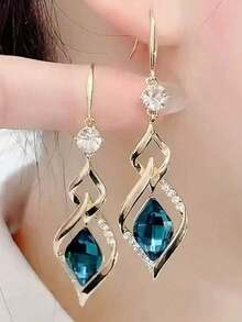 "1 Pair Elegant Blue Crystal Drop Earrings For Women – Fashionable Hook Design, European & American Classic Style Jewelry, Versatile Statement Accessory, Chic 2025 New Arrival, Perfect For Daily Wear, Parties & Gift Giving" - 彩色 - 查看 11