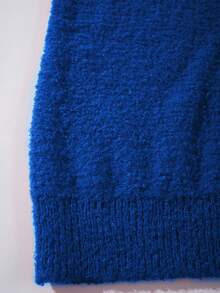 Unisex Fluffy Casual Loose Fit Crew Neck Textured Solid Color Pullover Sweater, Versatile Long Sleeve Knit Top For Autumn & Winter - Blue - View 4
