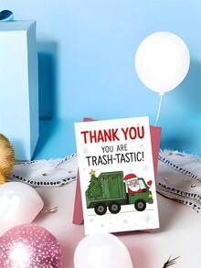 1 pieza Tarjeta de Navidad divertida de agradecimiento - Papá Noel fantástico con camión verde, saludo navideño humorístico para amigos, familia y colegas - Tarjeta de papel festiva con diseño rojo y blanco, sin baterías necesarias, Tarjeta de Navidad, Día de Navidad, Tarjetas de felicitación de Navidad, Diseño caprichoso, Ilustración juguetona, Material de papel de calidad, Mejor para Navidad