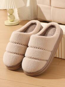 女士厚底保暖毛绒拖鞋，新款室内女式羊毛拖鞋，秋冬防滑情侣拖鞋 - 咖啡 - 查看 2