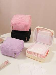 Sanitary Pad Storage Bag, Corduroy Sanitary Pad Storage Bag, Multi-Functional Storage Bag, Portable Storage Bag, Makeup & Lipstick Bag, Large Capacity To Store Sanitary Pads, Tampons, Stationery, Coins, Pencils, Cash, Cosmetics, Essential For Women, Helpful Companion For Outings - Multicolor - View 3