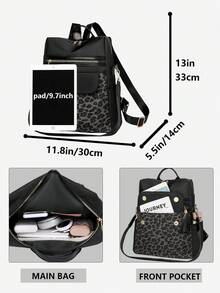 Anti-Theft Leopard Print Tassel Nylon Backpack For Women, Multi-Functional And Stylish Daily Bag, Multi-Pocket Lightweight Travel Bag, Large Capacity Simple School Bag, Convenient Book Bag, Suitable For Students, Nurses, Teachers, Business People, Travel And Vacation, Business Trips, Daily Commuting, Shopping, Office, Dating, Hiking, Training, Work, Birthday Gifts, Holiday Gifts - Multicolor - View 3