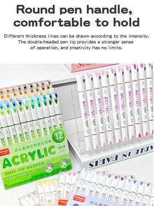 12-Color Set Of Dual-Tip Acrylic Paint Markers, Skin Tone & Pink Shades, 240 Blendable Colors, Soft & Chisel Tips, For Art Students, DIY Painting On Stone/Glass/Fabric/Shoes