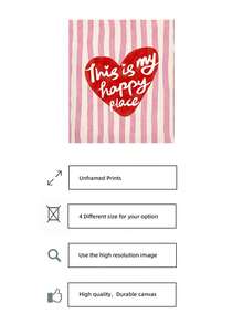 This Is My Happy Place" Print, Vintage Heart Stripes Poster, Preppy Wall Art Poster, Unframed Wall Decor, Apartment Art Print, Wall Decor Art, Dorm Decor, Party Decor And Best Gift Choice Room Decor, Funky Posters, Bedroom Decor, College Dorm Essentials, Wall Prints, AestheBBBBtic Room Decor, Dorm Accessories, Corner Decor, Music Posters - Multicolor - View 5