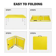 Portable Plastic Folding Table 4ft/6ft Heavy Duty White Black Picnic Dining Table Fold-In-Half For Camp Party Kitchen Indoor Outdoor Yellow - Yellow - View 5