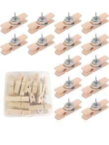 20pcs Creative Wooden Clips, Photo Clips, Cork Board Pins, Multipurpose Pins Suitable For Cork Boards And Bulletin Boards, Office And Classroom Decor - Multicolor - View 8