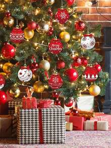 12pcs-Christmas Tree Hanging Decorations, Double Sided Lawn Decorations With Rope Outdoor Patio Hanging Ornaments (Non-Spherical) For Christmas Tree Home Porch Decorations (Warm Style)