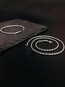 2件套18K镀金不锈钢扭链手链项链套装，男士简约风格，适合运动和时尚配饰