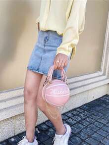 Mini Letter Basketball Design Round Bag, Fashionable Chain Shoulder Round Bag, Zipper Handbag - Multicolor - View 3
