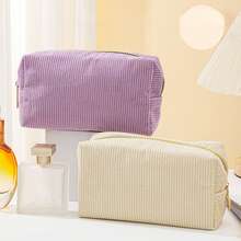 1pc Corduroy Pencil Case: Simple, Fashionable, Spacious, Suitable For Middle School Students, School Supplies - Pink - View 4