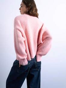 1pc Solid Color Knitted Ribbed Crew Neck Sweater, Suitable For Home, Daily Wear, Office, Autumn