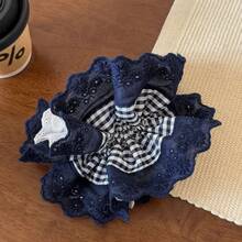1pc Elegant Lace Multilayer Hollow Floral Hair Scrunchie, Delicate Design, Versatile For Everyday Use ,Hair Ties ,Scrunchy Hair Ties ,Makeup Ponytail Head Accessories Elastic Band - Blue and White - View 4