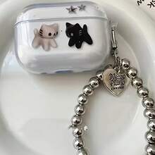 黑白猫狗心形图案保护壳，适用于 Pro 3、第二代、耳机 1/3/4/5、无线耳机壳（第二代、第三代、第四代）