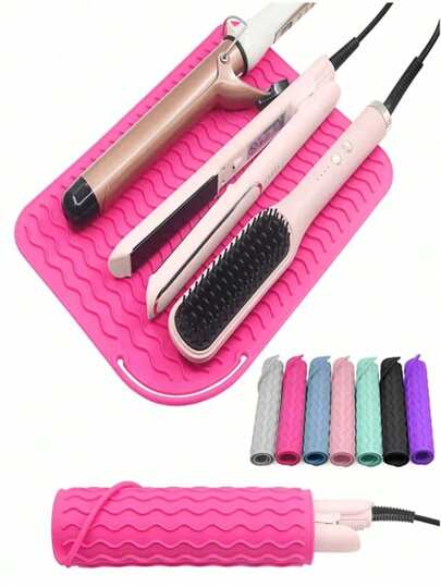 Hitzebeständige Silikonmatte - Eine rutschfeste und wasserdichte tragbare Matte, die Oberflächen vor Hitzeschäden schützt. Geeignet für tragbare Haarstyling-Geräte wie Lockenstäbe, Glätteisen, Haarspangen und andere Haarstyling-Utensilien. Die tragbare Haarstyling-Matte hat ein Wellenmuster und ist somit ein stilvolles Accessoire für Reise-Schminktische, Friseursalons und die Aufbewahrung von Haarstyling-Geräten.