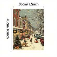 12x16 英寸无框复古圣诞小镇帆布海报 - 冬季仙境墙壁艺术，带有雪橇场景、雪景街道和节日装饰，现代节日家居装饰，适合客厅、卧室、办公室 - 完美的礼物创意，圣诞墙壁艺术，最适合圣诞节 - 彩色 - 查看 5