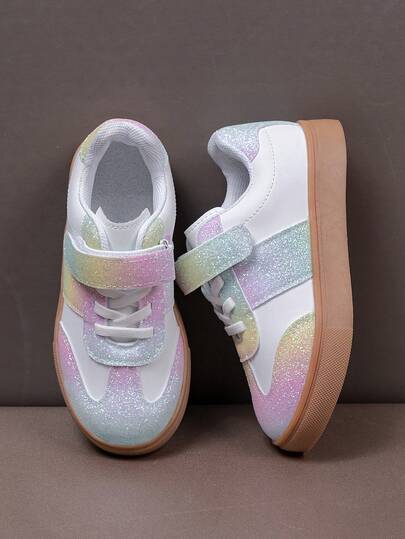 1 Pair Colorful Glitter Kids Sports Shoes, Casual Wear For Boys And Girls, Birthday Gift