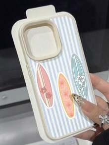 1pc 1pc Summer Limited Edition 3 Surfboards Blue Striped Litchi Texture Soft TPU Waterproof Anti-Fall Anti-Slip Phone Case Compatible With Apple// Phones Summer  17 Pro Max Case  17 Case  17 Pro Case  17 Plus Case Clear Phone Case  15 Case  16 Case  16 Plus Case - 1pc - 查看 3