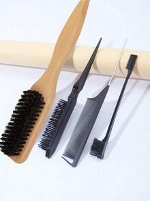 1pc Slick Back Hair Brush, Soft Bristles For Laying Down Hair Edges And For A Glossy Finish On All Hair Types, Smoothing Frizz&Restore Shine And Texture Comb - Multicolor - View 11
