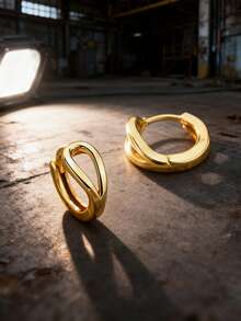 JOJELOO 18K 镀金几何环形耳环 - 雕塑扭曲设计，优雅女士珠宝，新时尚配饰，极简主义造型师的完美礼物 - 金黃色 - 查看 9