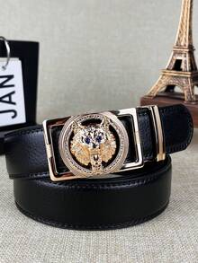 1 pièce Boucle de ceinture automatique avec tête de loup en argent décorée de strass noirs, convient pour les fêtes, l'été, l'automne, Halloween, l'automne/hiver, adapté aux adolescents, aux jeunes hommes, pour un usage casual, extérieur, sportif, en vacances, comme cadeau de remise de diplôme, d'anniversaire, pour un port quotidien