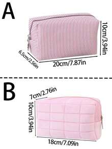 1pc Striped Makeup Storage Bag, Fashionable Striped Storage Bag, Large-Capacity Stationery Storage Pencil Case, Zipper Storage Makeup Bag, Convenient Toiletries Storage Bag, Dressing Table Makeup Brush Storage Bag