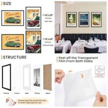 Juego de 5 Marcos para Cuadros de 8x 10, imgenes de 5x con tapete o 8x 10 sin tapete, Marcos para Fotos Pared, Negro - Negro + 40,64 x 60,96 cm (16 x 24 pulg.) - Ver 1