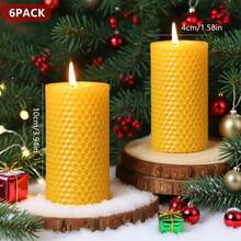 4/6pcs Handmade Rolled Beeswax Candles, Handcrafted Honeycomb Beeswax Pillar Candles, Bee Farm Gifts, Suitable For Candle Lovers, Home Decor, Christmas Decoration (4 X 10cm)