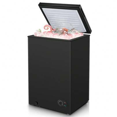 99 Litre Freestanding Chest Freezer, Adjustable Feet & 7- Level Temperature Controls, Ideal For Kitchens, Outbuildings & Garages, 4 Star Freezer Rating, New Black