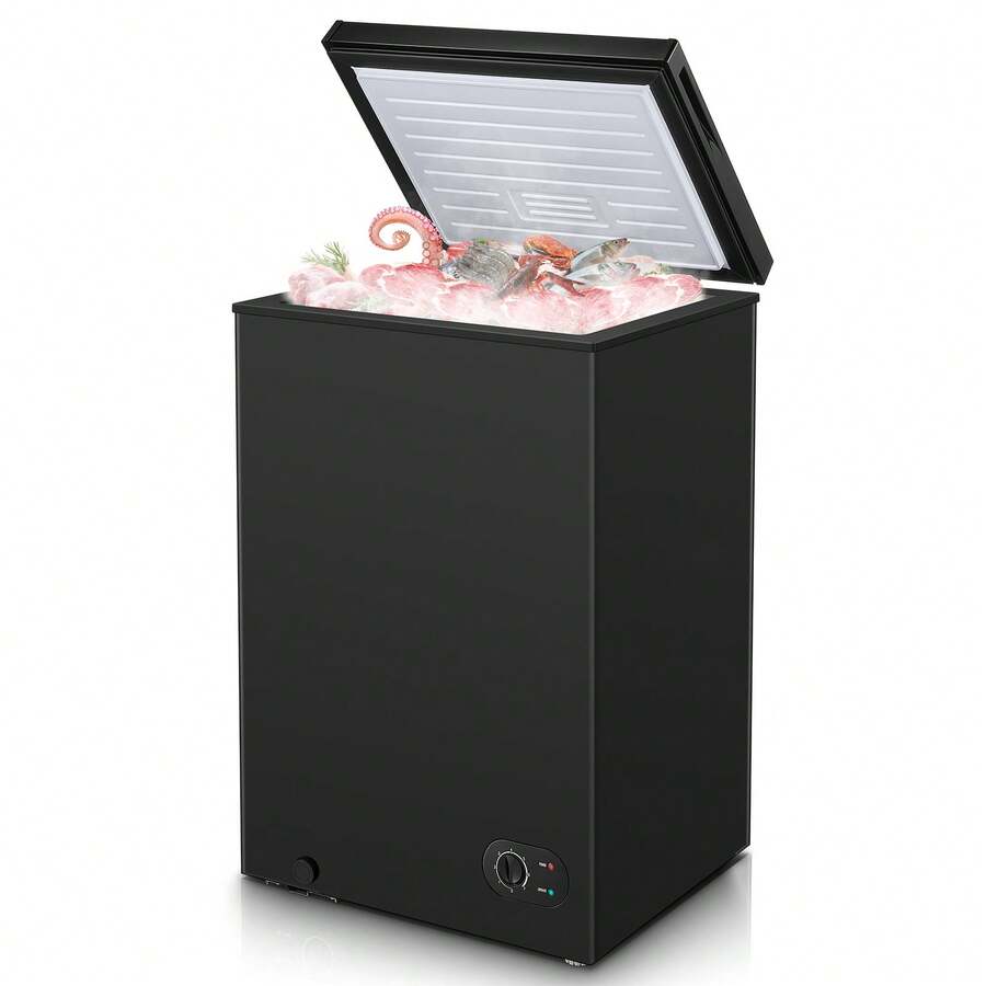 99 Litre Freestanding Chest Freezer, Adjustable Feet & 7- Level Temperature Controls, Ideal For Kitchens, Outbuildings & Garages, 4 Star Freezer Rating, New Black - Xem 1