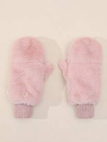 1 Pair Ivory Women's Fingerless Gloves, Thermal Lined, Warm And Suitable For Winter Daily Use,Travel,Festival,Party,Camping - Pink - View 2