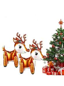 2 Peças Balões de Alumínio em Forma de Rena Estéreo 4D, Decoração de Natal