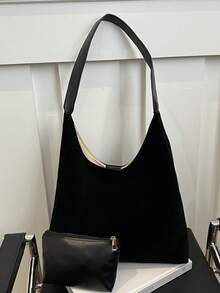 Large Capacity Suede Tote Bag For Women 2026 New Korean Style Premium Fashion Casual Versatile 2 Pieces Set Shoulder Commuter Shopping Bag - Black - View 9