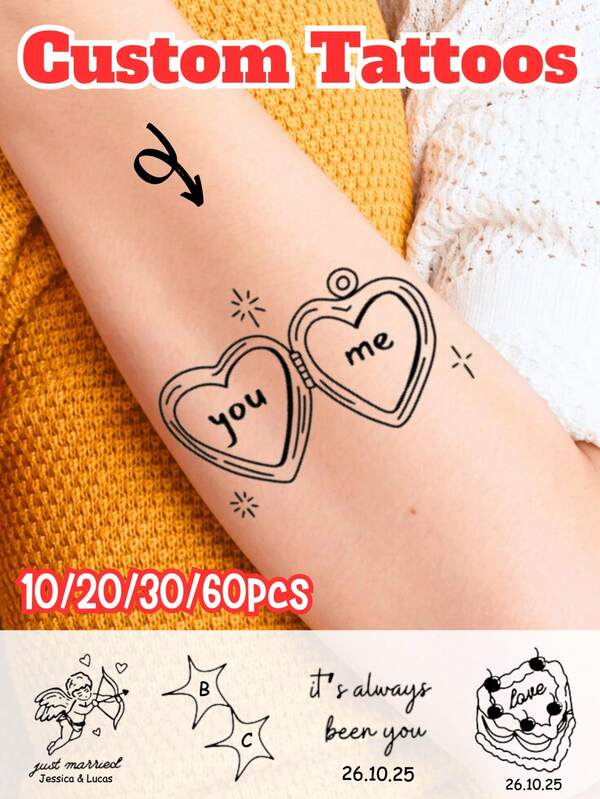 10/20/30/60 pièces, Tatouages temporaires de mariage, Tatouage de mariage moderne, Tatouage en forme de cœur, Tatouage dessiné à la main, Tatouage de enterrement de vie de jeune fille, Tatouage fine ligne, Autocollants temporaires pour fête de célibataire préférée, Autocollants temporaires personnalisés, Convient pour diverses fêtes comme les anniversaires, les barbecues de week-end et les soirées cocktail, Utilisation pratique faite à la main, Autocollants temporaires personnalisés, Convient pour Noël
