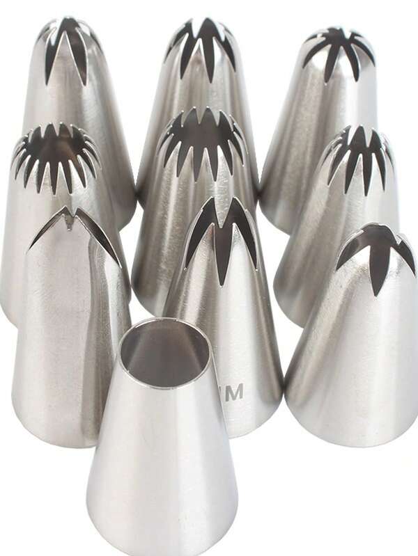 10pcs Medium Piping Tips Set, Stainless Steel Cake Decorating Tips For Cupcakes, Cookies, Pastry, Back To School