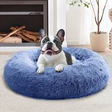 Small Dog & Cat Beds For Indoor Cats, Donut Cuddler Warming Soft Dog Beds With Anti-Slip Bottom, Round Calming Fluffy Plush Faux Fur Cushion Bed For Small Medium Dogs (20", Smoke Grey) - 藏蓝色 - 查看 10